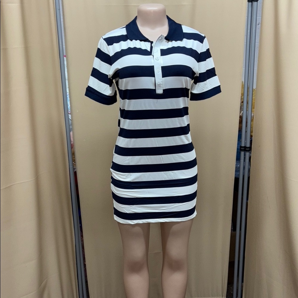 Black and White Buttoned Mini Polo Dress